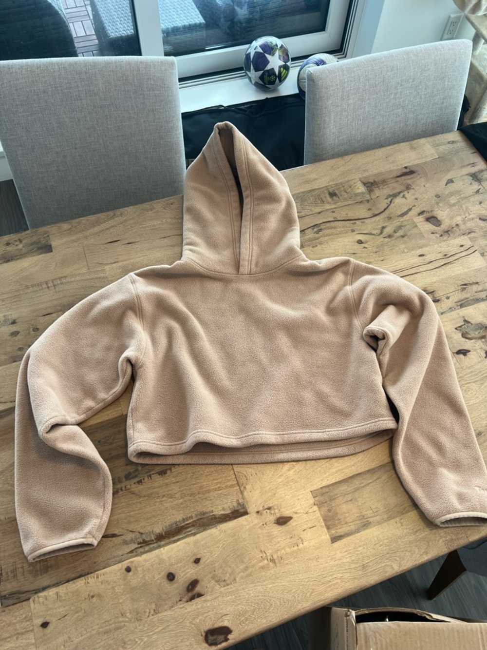 TNA Cropped Fleece Hoodie in Light Beige